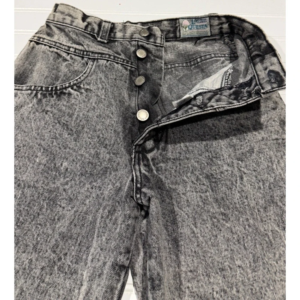 Rare Los Questa Vintage High Waisted Acid Wash Mom Jeans Grey Black Button Fly - Picture 5 of 11